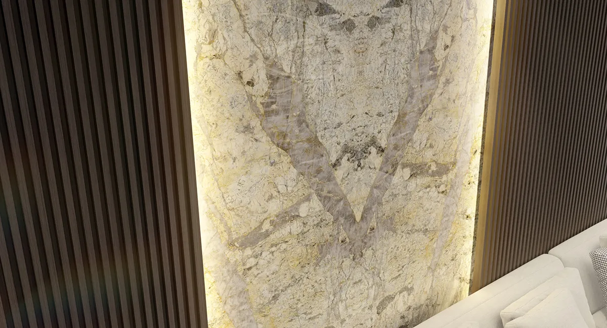 Гранит Centauros в интерьере панно / панно с подсветкой / камень с подсветкой